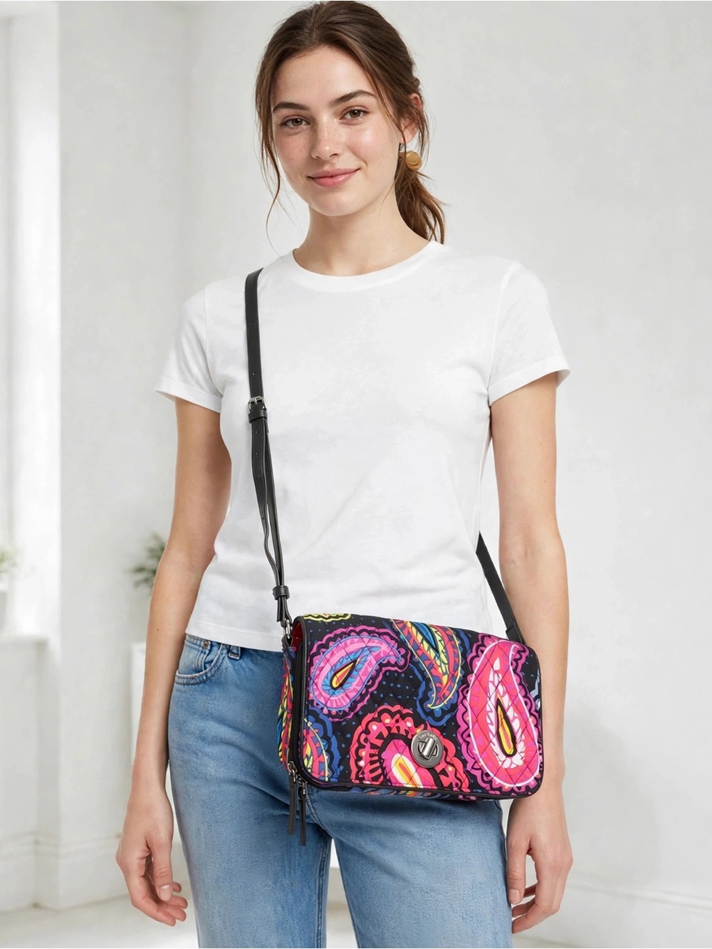 Vera Bradley Multi-Colour Paisley Crossbody Bag with Built-In Wallet